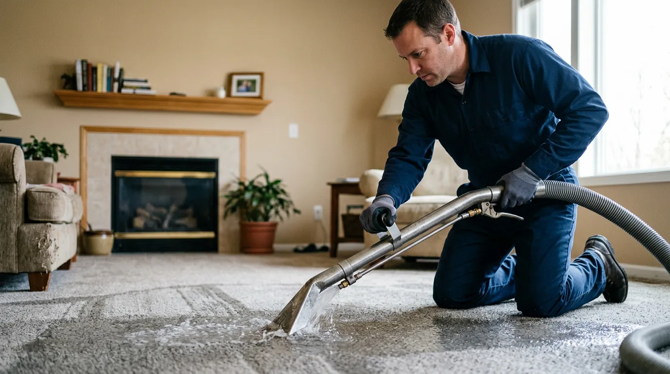 Water damage restoration technician working near Indianola, IA